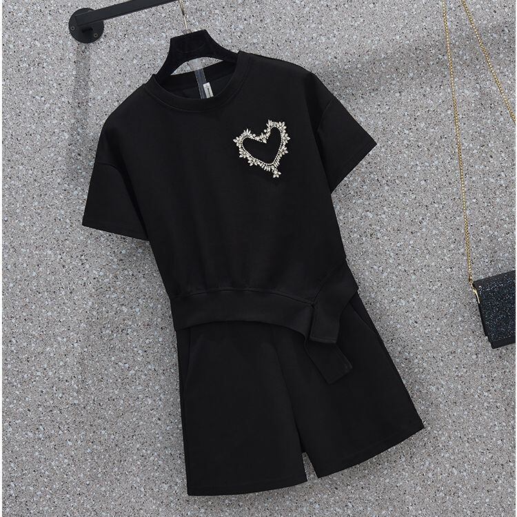 オシャレ度満点 切り替え 一目惚れ Tシャツ+ショートパンツ セットアップ<F-3573>