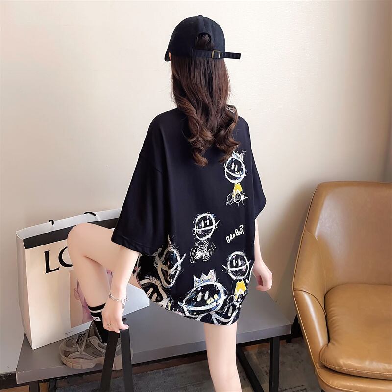 新商品 大人可愛い 大活躍 カジュアル キュートプリント 全2色 半袖Tシャツ<F-8595>