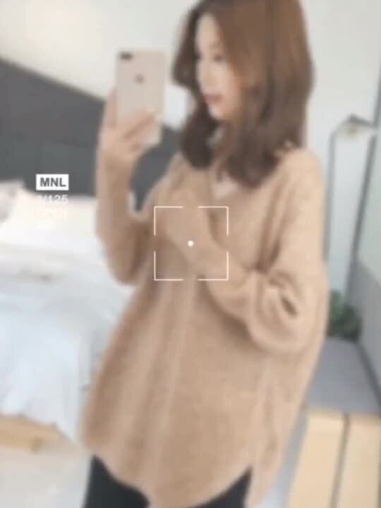 美人度アップ 長袖 Vネック 無地 ニット セーター<F-2287>