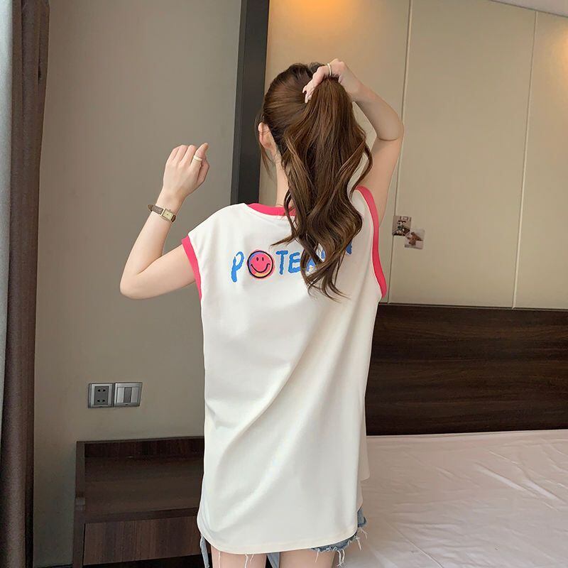 【半額!期間限定!!】超人気 ファッション カジュアル プリント ノースリーブ Tシャツ<F-8487>