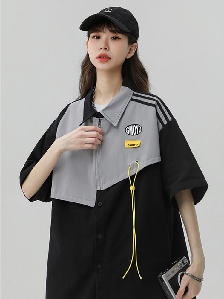 シンプルだけど一癖あるコーデ 切り替え レイヤード風 全2色 半袖TシャツF-9046