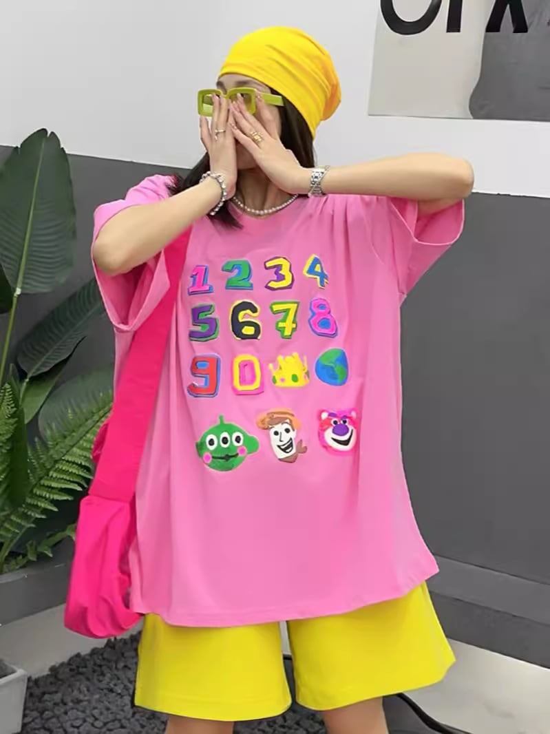 売り切れ必至 プリント三色 個性派 ゆったり 半袖Tシャツ <F-8462>