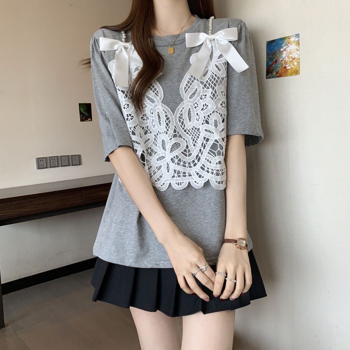 ファッション感満々 ロング丈 ゆったり 2色半袖Tシャツ<F-10995>