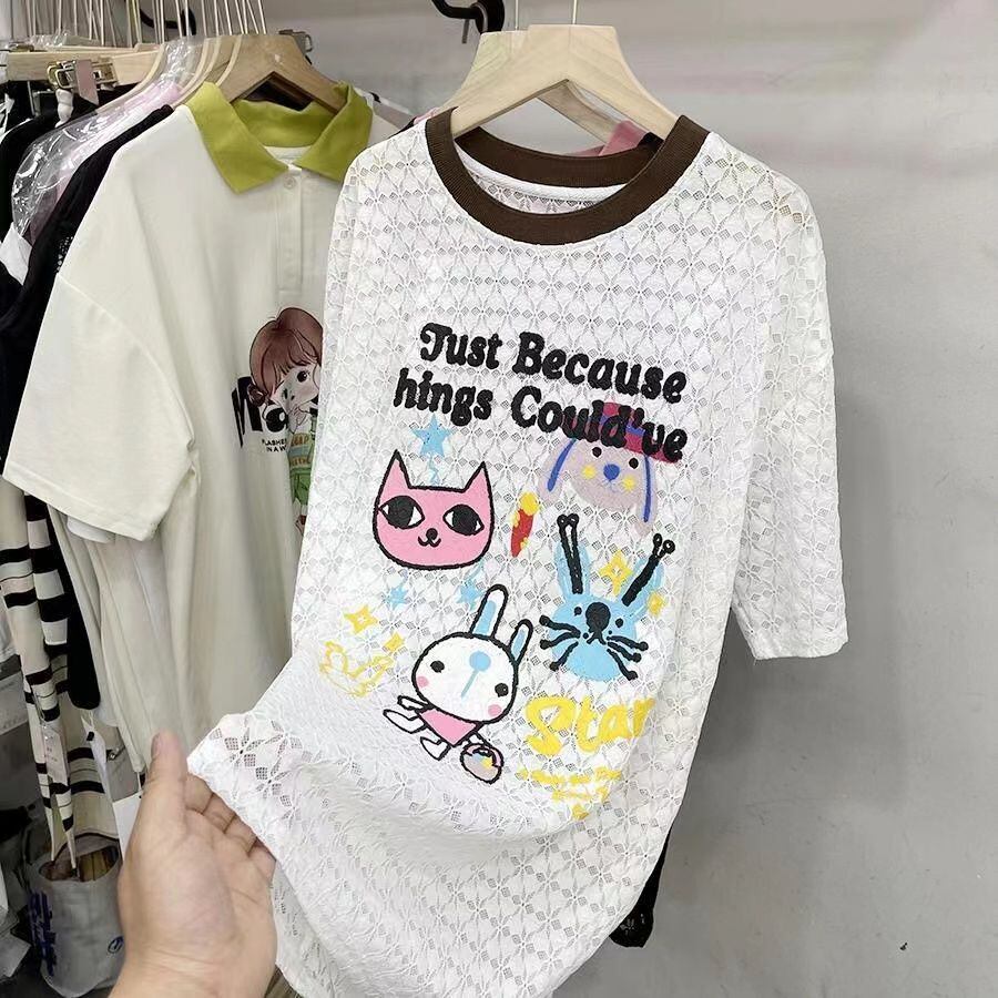 【半額!期間限定!!】新商品 キュート 超人気 プリント 2色半袖Tシャツ<F-8520>