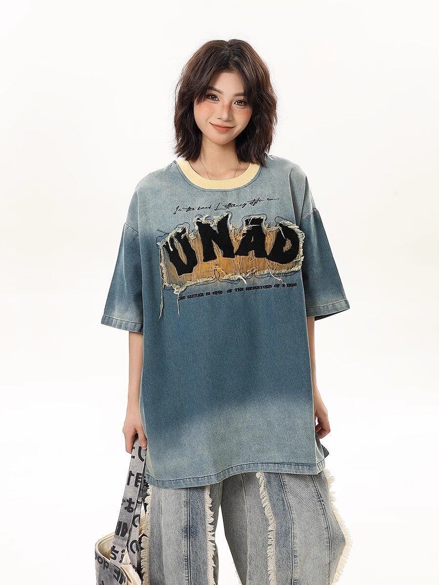 話題沸騰中 絶対流行 売れ筋 早い者勝ち カジュアル デニム 2色選択 Tシャツ<F-11179>