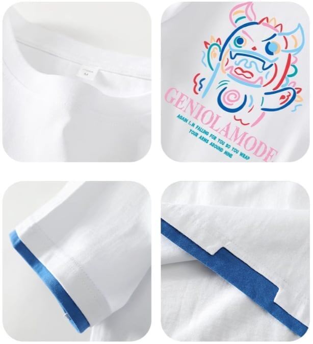 ユニセックスピュアコットン漫画プリント半袖Tシャツ<F-5115>