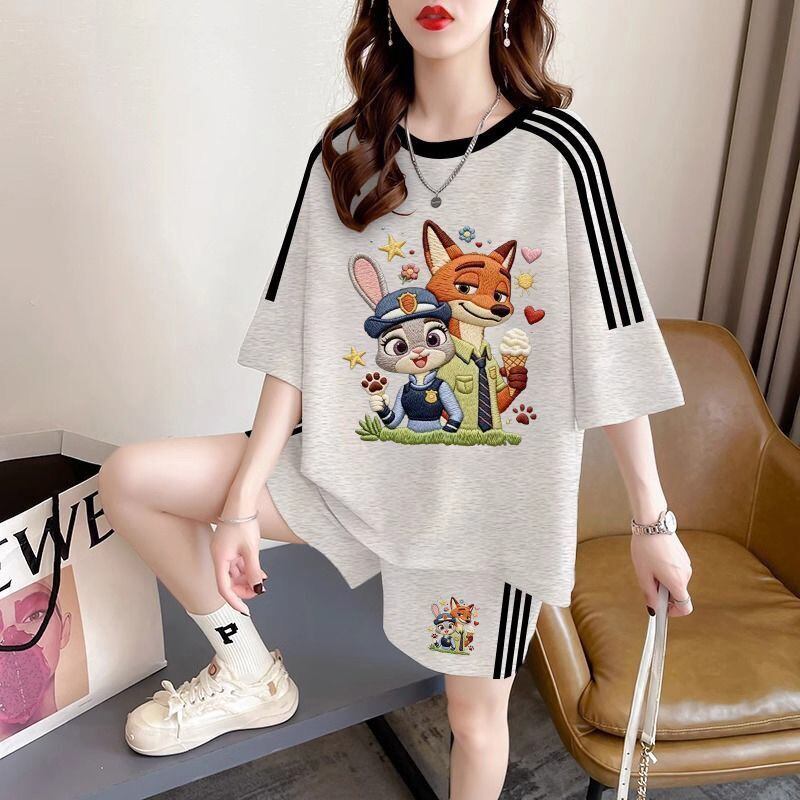 プリント 半袖 Tシャツ+パンツ セットアップ F-13233