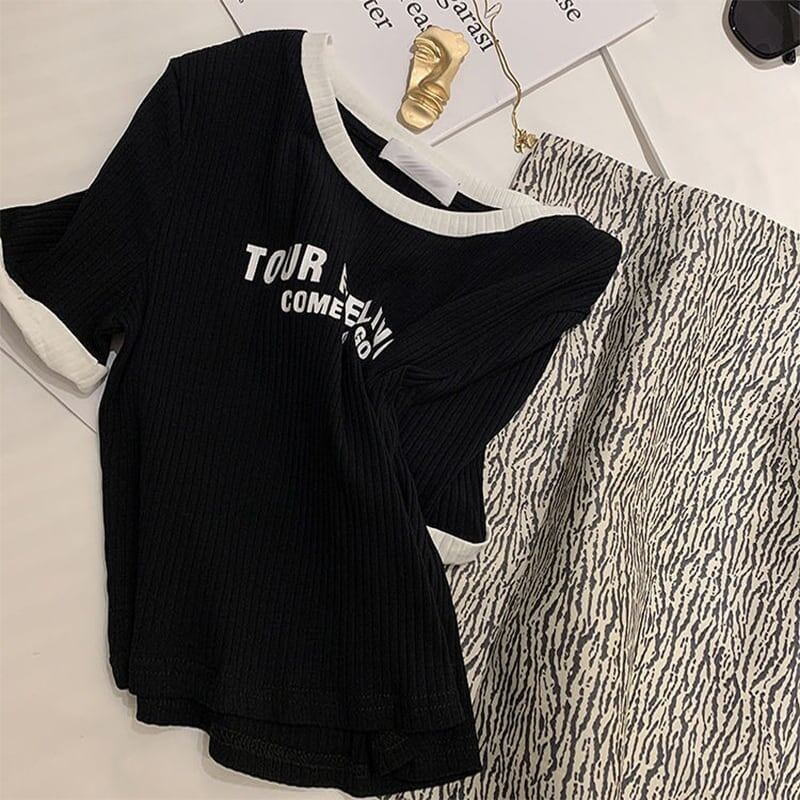 ゆったり感アップ アルファベット ファッション Tシャツ カットソー<F-3077>