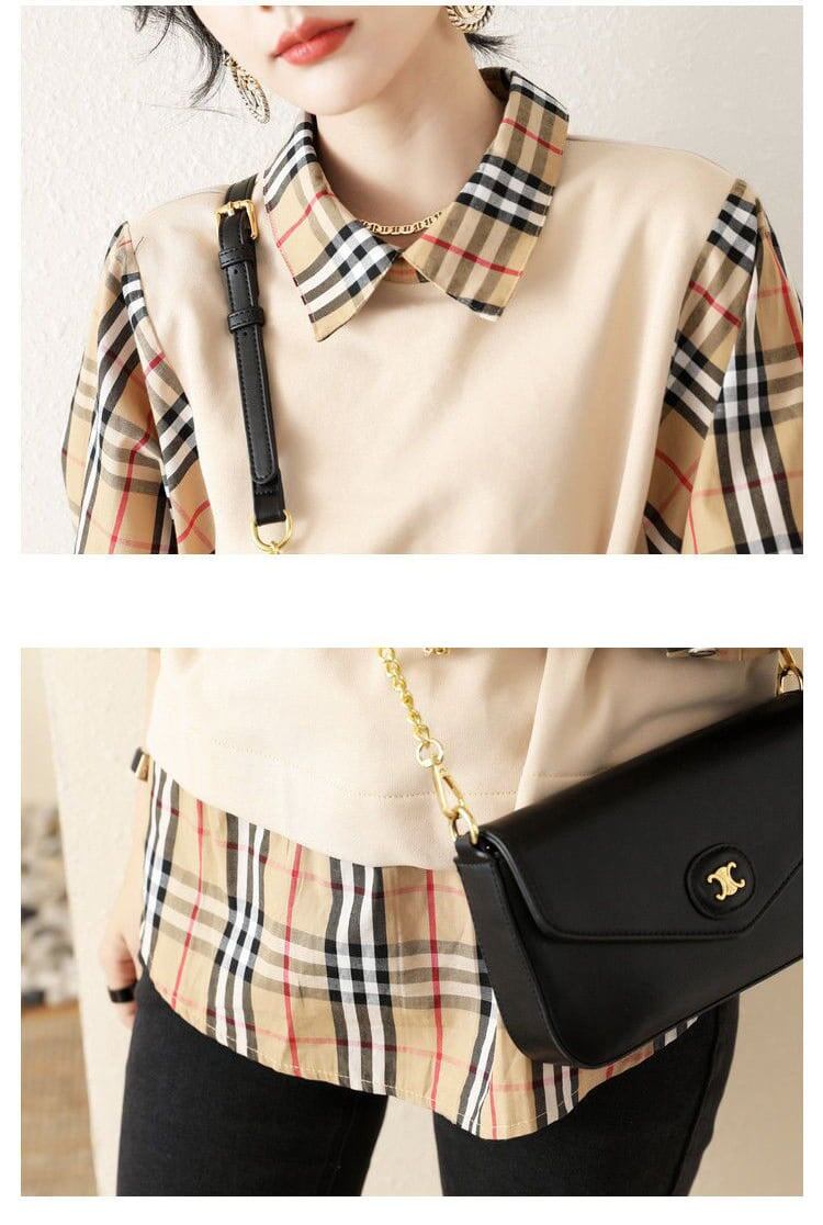 【人気急上昇中!】売り切れ必至 チェック柄 柔らかくて優しい印象 レイヤード風 シャツ <F-9286>