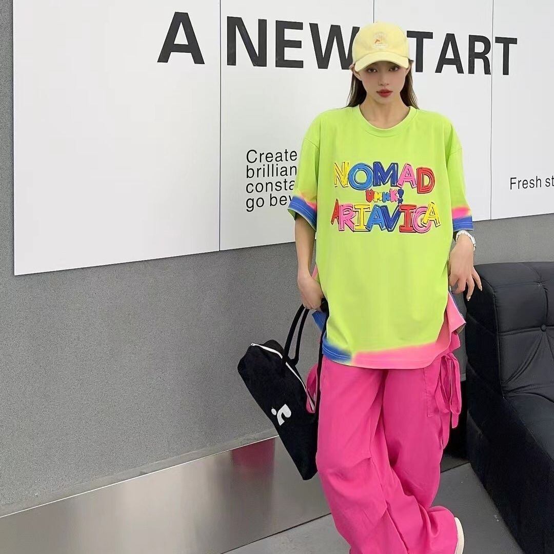 個性的なデザイン アバンギャルド 好感度満載 プリント 半袖Tシャツ カットソー<F-8237>