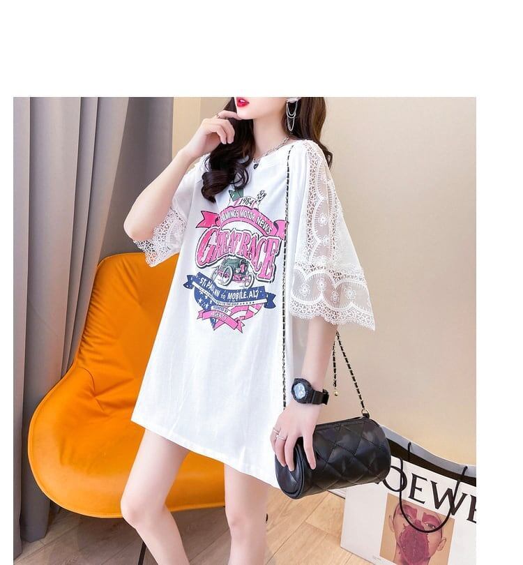 新作 プリントTシャツ ロング 半袖 ピンク<F-2810>