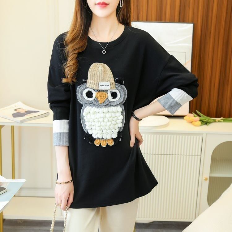 激安販売中 両面ベルベット刺繍ルーズ長袖Tシャツ<F-5123>