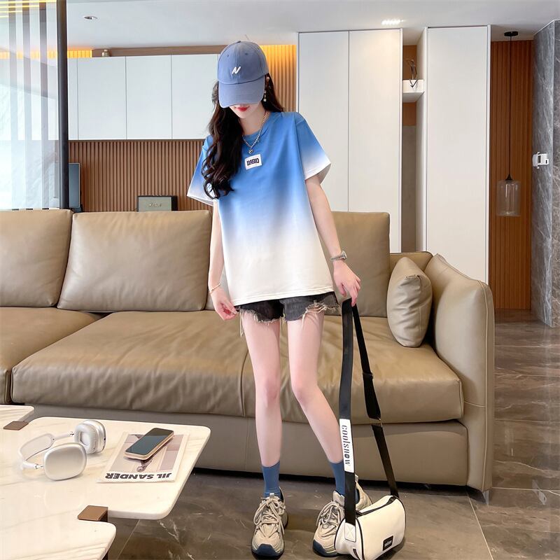 新商品 カジュアル グラデーション プリント 全3色 半袖TシャツF-9214