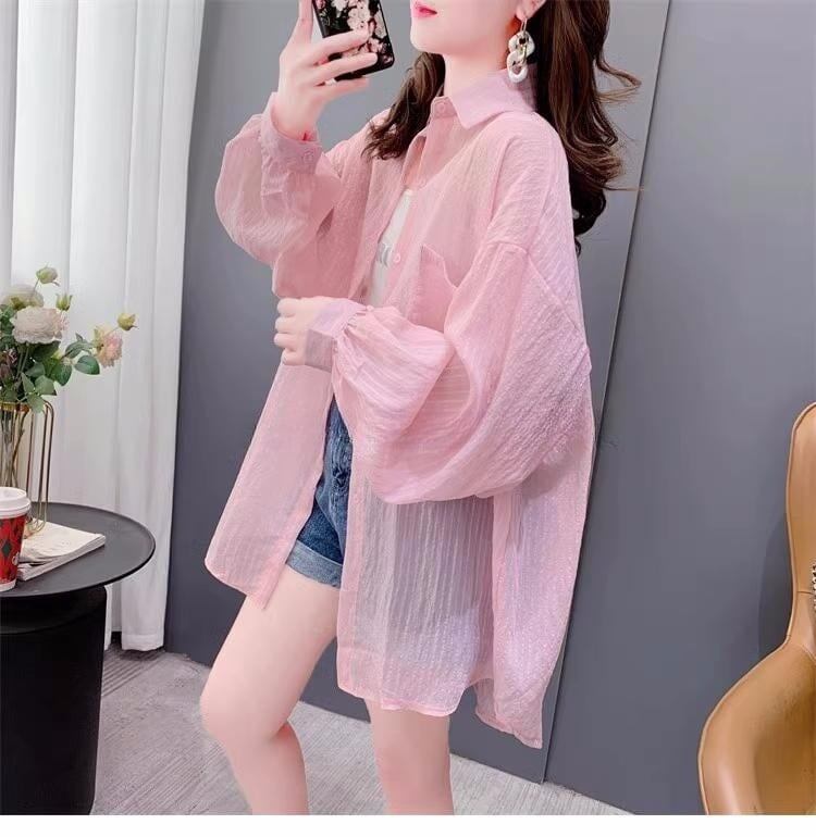 UVカット夏 長袖 日焼け止め ゆったり シャツ<F-2829>