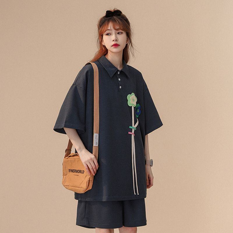 期間限定 ゆったり感アップ ファッション Tシャツ+ショートパンツ セットアップ<F-8679>