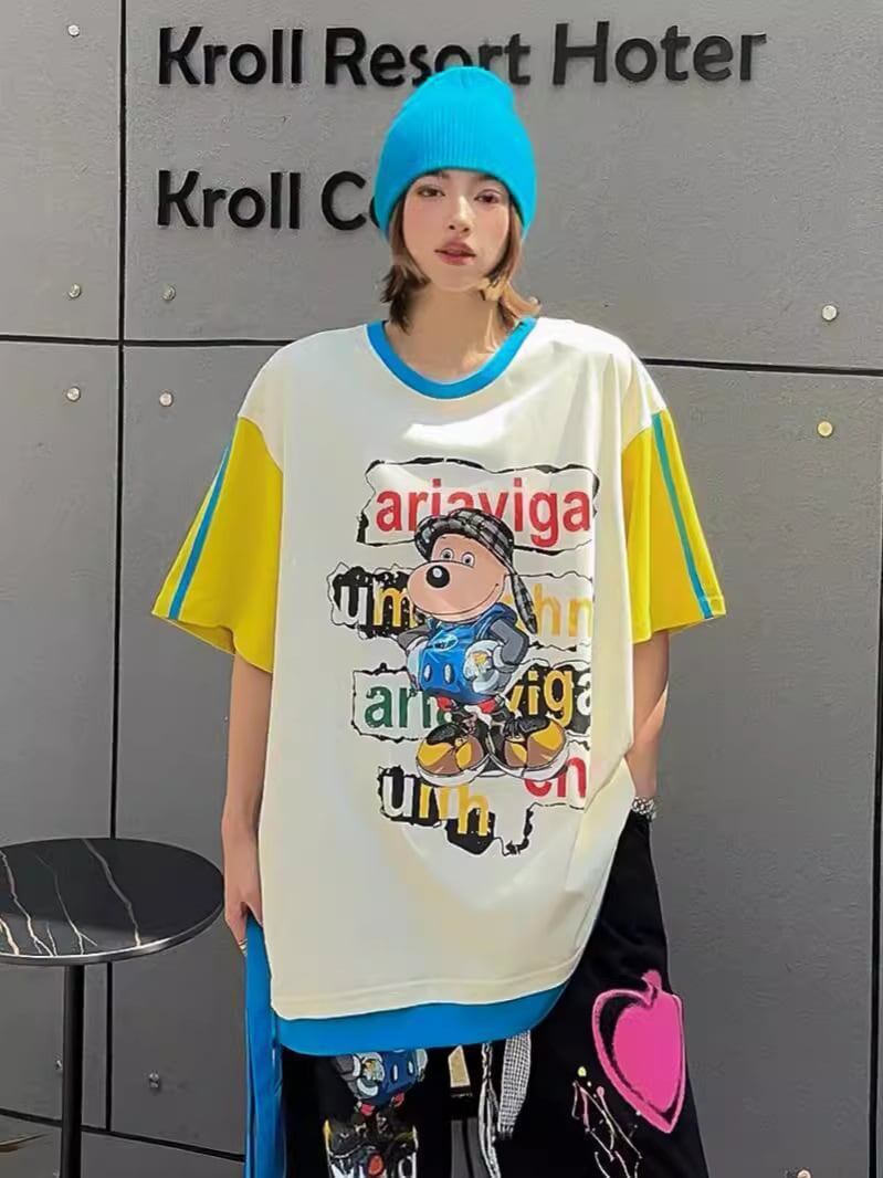 話題沸騰中 カジュアル カラーマッチング 半袖Tシャツ<F-8067>