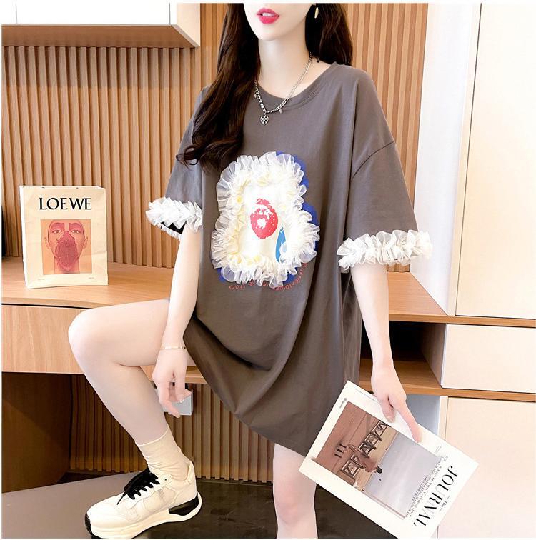 デザインセンスレースステッチTシャツ半袖新しいスタイル<F-2932>