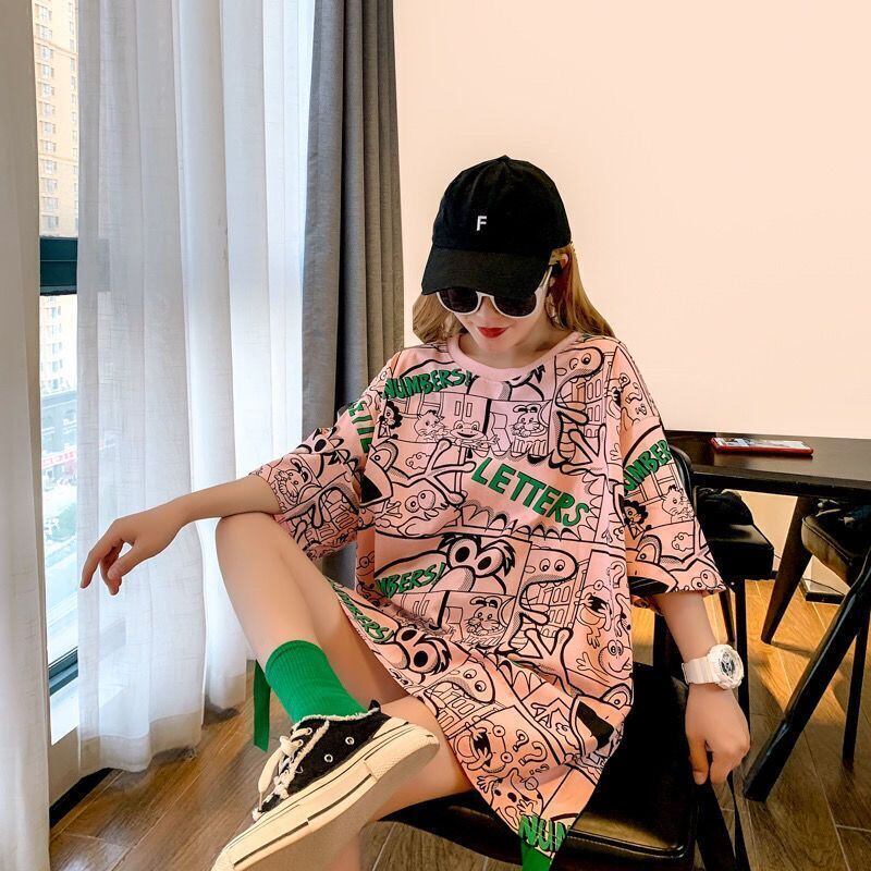 超人気 アバンギャルド 個性派 ラウンドネック プリント全2色 半袖Tシャツ<F-8720>
