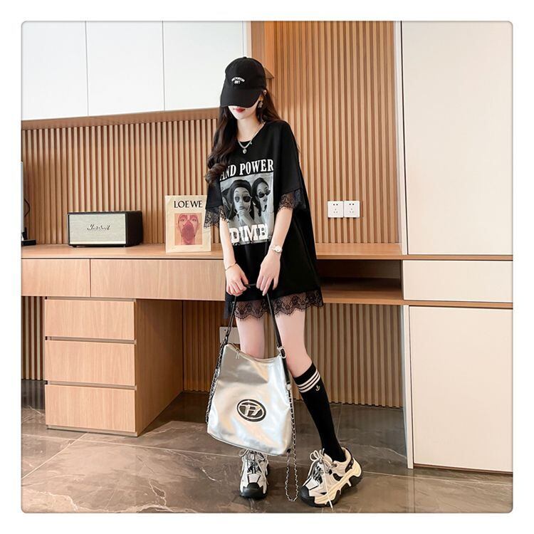 売り切れ必至 レース ファッション 切り替え ゆったり 半袖Tシャツ<F-8480>