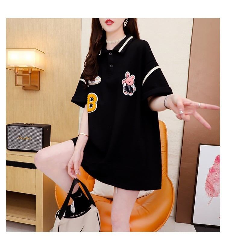 韓国系 POLOネック 四色 ゆったり半袖 <F-2869>