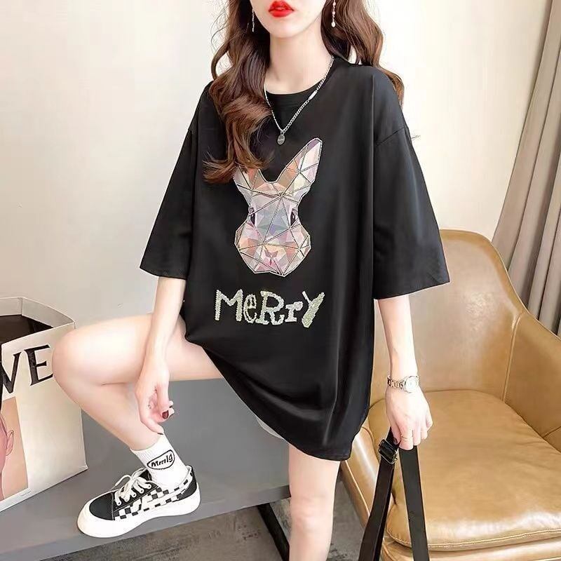 好感度UP ビッグロゴ 特別デザイン ロング Tシャツ 全2色 半袖 ワンピースF-4944