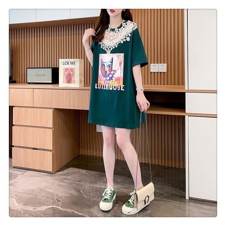 新商品 透かし彫り キュート レース 切り替え ゆったり 半袖Tシャツ<F-8472>