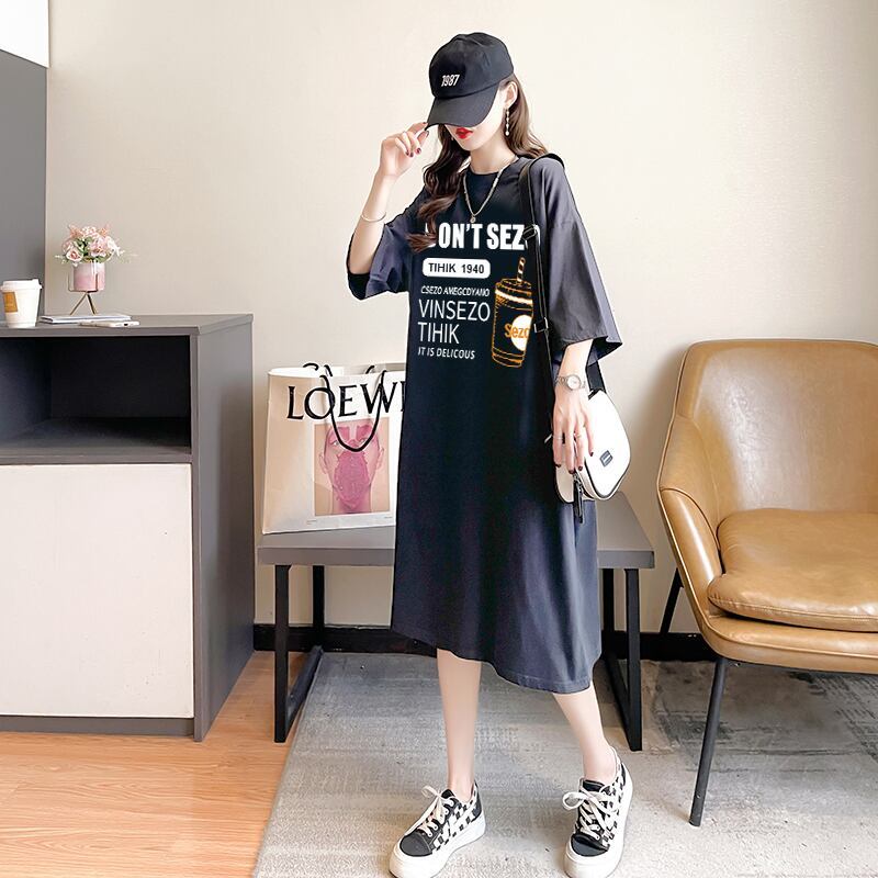 快適 ラウンドネック カジュアル 半袖 Tシャツ ワンピース<F-8634>
