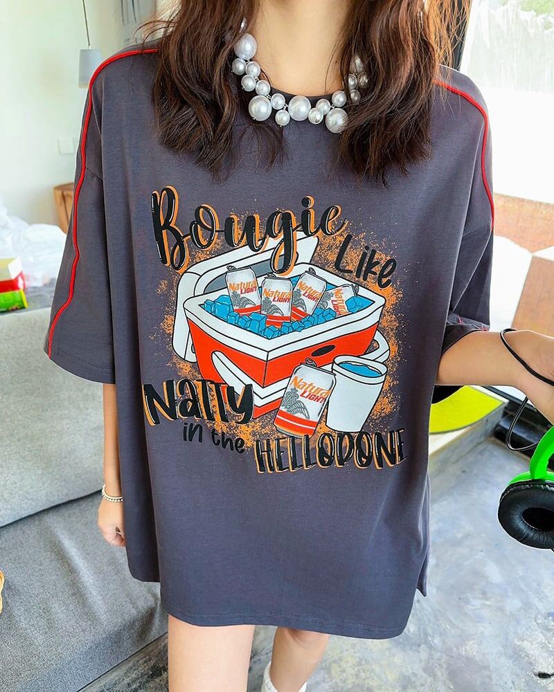 着?せ ゆったり ビッグロゴ ロングTシャツ 半袖 ワンピース<F-4859>