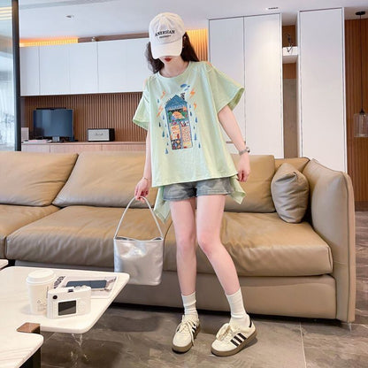 売れ筋 早い者勝ち 絶対流行 カジュアル 2色選択 Tシャツ<F-11444>
