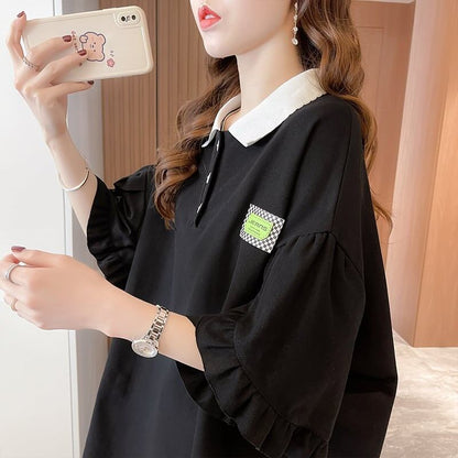 おすすめ   シンプル ロング Tシャツ 三色 ゆったり半袖 ＜F-3055＞