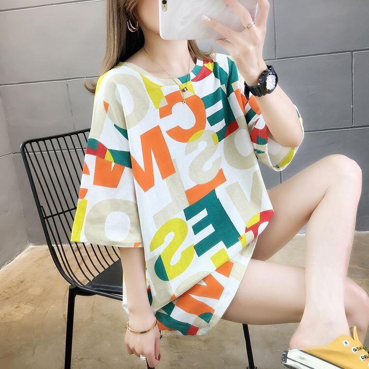 売り切れ必至 カラーマッチング 個性派 プリント全2色 半袖Tシャツ カットソー ＜F-8556＞