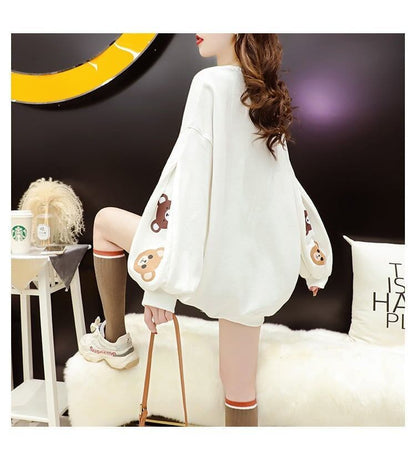 【半額！期間限定！！】韓国風ルーズラウンドネックミドル丈ファッション怠惰なトップス<F-5067>