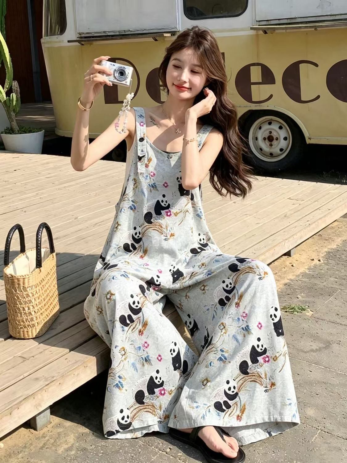 大人かわいい プリント Tシャツ & オールインワン セットアップ F-13301