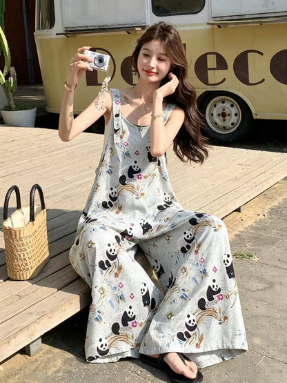 大人かわいい プリント Tシャツ & オールインワン セットアップ F-13301