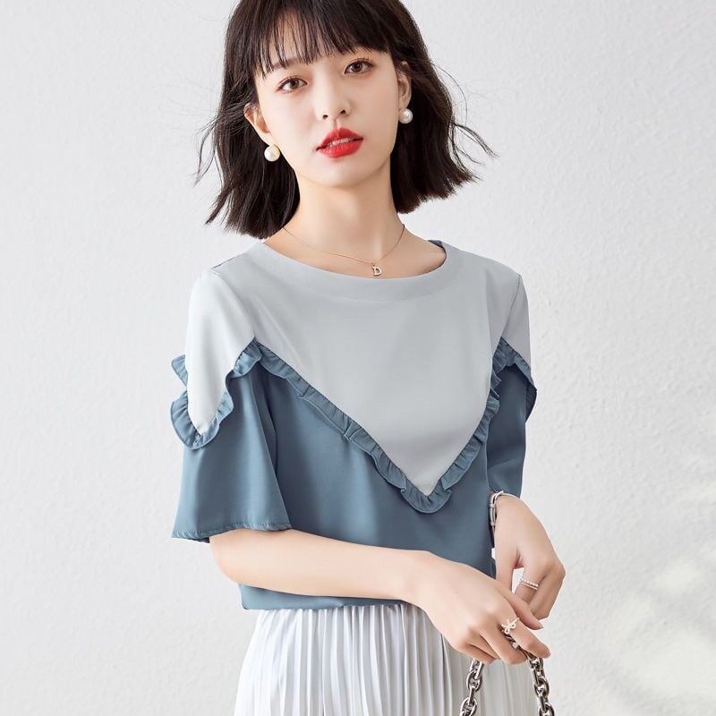 【半額！期間限定！！】 ファッション 定番シンプル 上質 シフォン 半袖<F-6595>