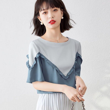 【半額！期間限定！！】 ファッション 定番シンプル 上質 シフォン 半袖<F-6595>