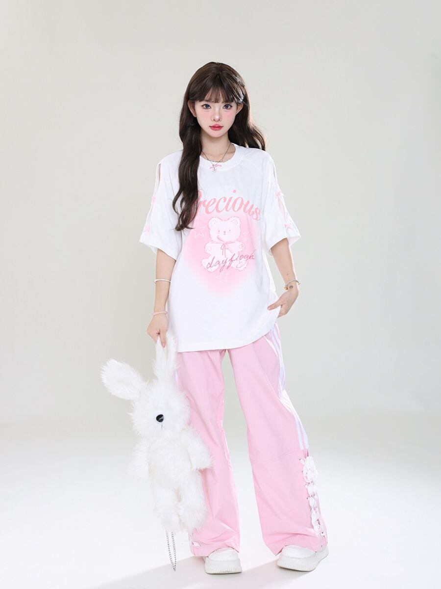 着回し力抜群 レース スウィートプリント 全2色 半袖Tシャツ ＜F-8711＞