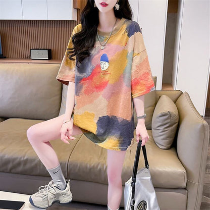 売り切れ必至 絞り染め ファッション プリント 2色選択 半袖Tシャツ＜F-8573＞