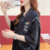 ウエスタンテイストのエイジレスなデザインセンスのデニム継ぎ半袖Tシャツ<F-2912>