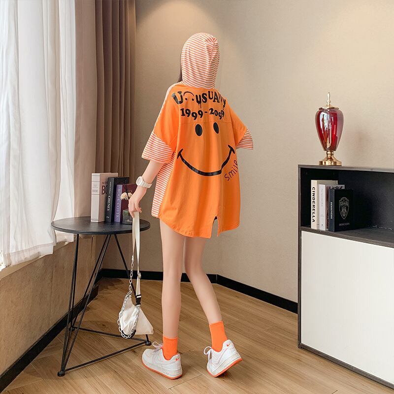 スタイルアップ効果抜群 ストライプ柄 アバンギャルド 切り替え レース プリント全2色 半袖TシャツF-9111
