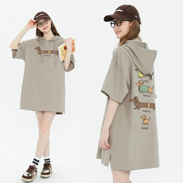 カジュアル フード付き ロング Tシャツ F-13581