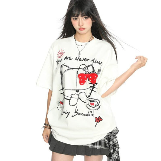手描き風 クルーネック 落ち肩 ゆったり Tシャツ F-13512
