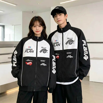 男女兼用 配色切替 プリント スタンドカラー ジップジャケット U-80183