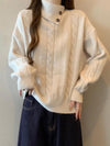 大人可愛い ボタンデザイン ケーブル編み ニット セーター U-80174