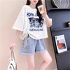 カジュアル清楚 プリント サイドリボン 着痩せ Tシャツ F-13529