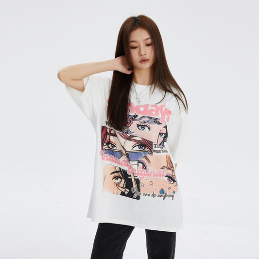 レトロ プリント オーバーサイズ 半袖 Tシャツ F-13511