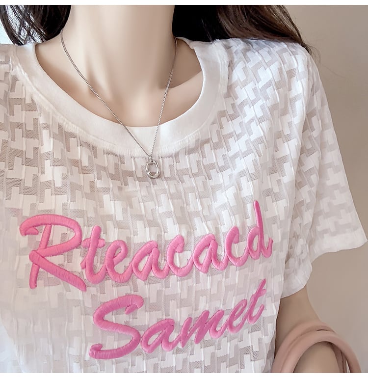 【半額！期間限定！！】大活躍 シフォン 定番シンプル 刺繍 全3色 Tシャツ カットソー ＜F-8601＞