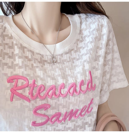 【半額！期間限定！！】大活躍 シフォン 定番シンプル 刺繍 全3色 Tシャツ カットソー ＜F-8601＞