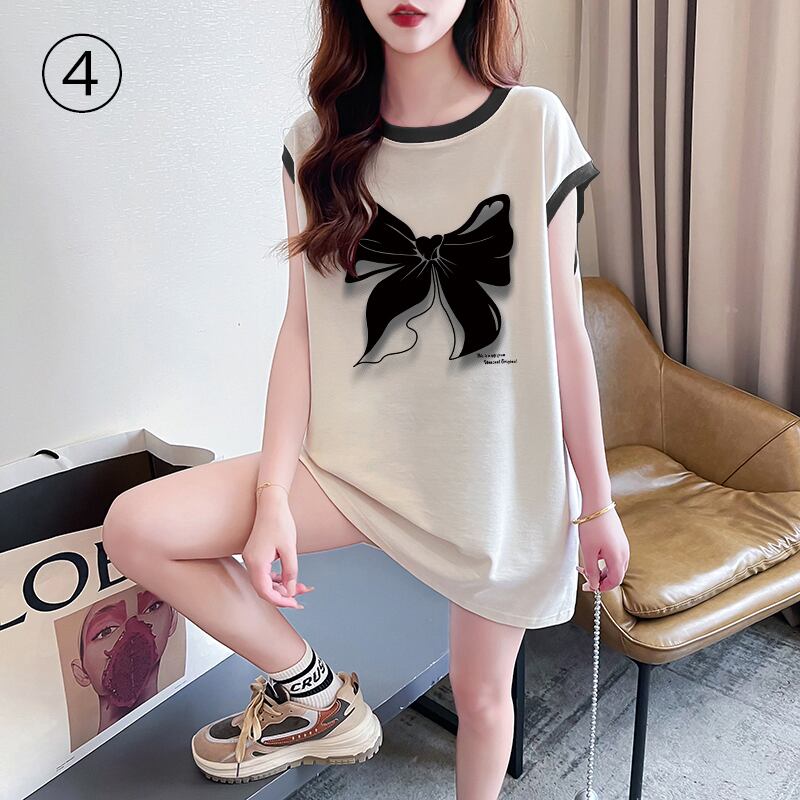 超人気 プリント全4色 軽い生地が夏にぴったり！ ノースリーブ Tシャツ カットソー＜F-9075＞