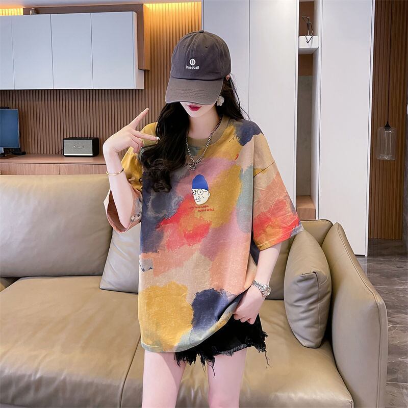 売り切れ必至 絞り染め ファッション プリント 2色選択 半袖Tシャツ＜F-8573＞